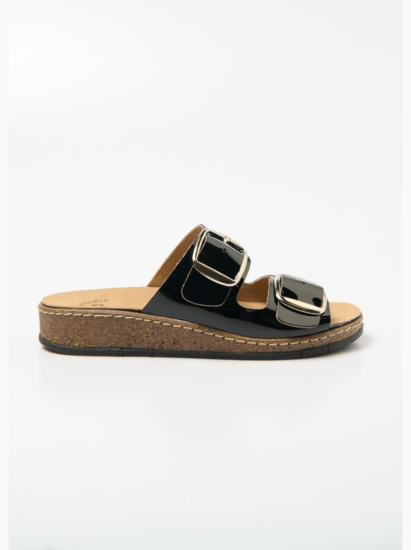 Mules de cuña con hebillas ajustables, ancho cómodo - Afibel Negro - Kiabi