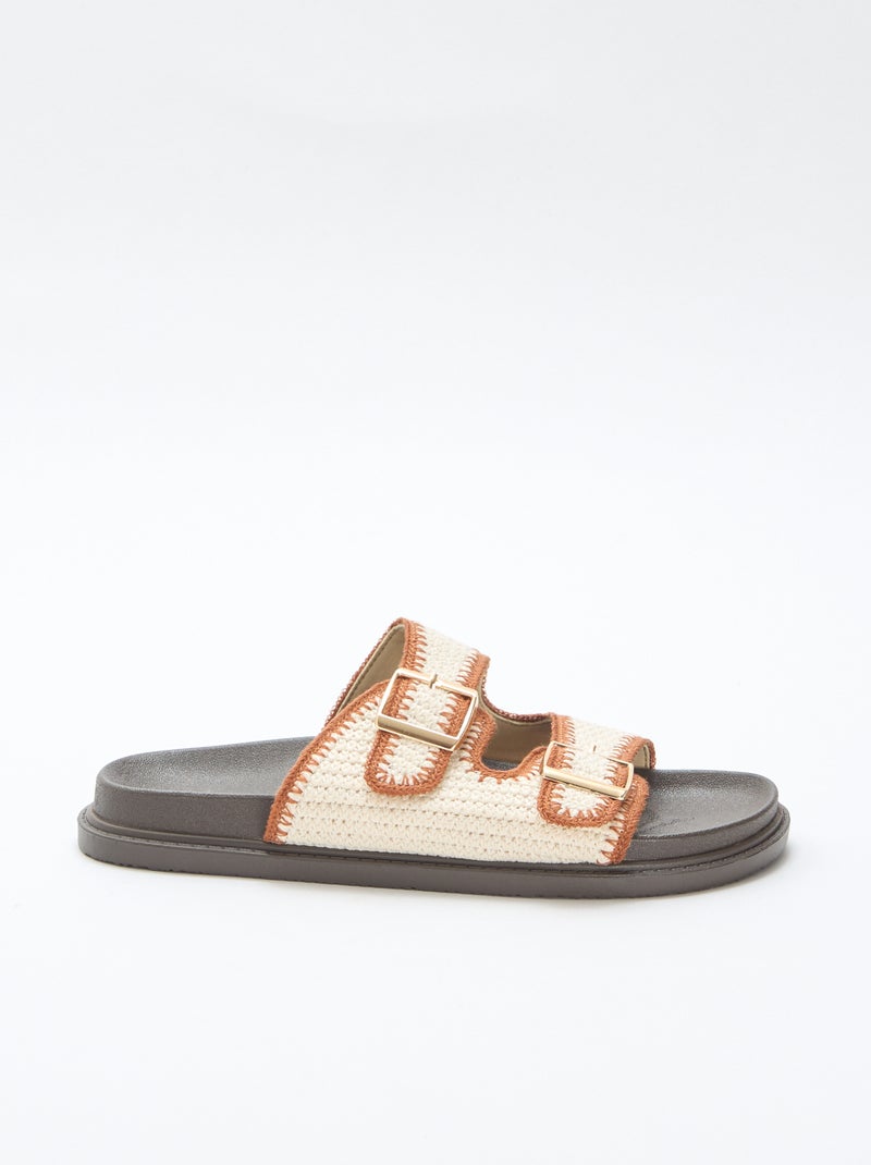 Mules de doble tira con detalle de ganchillo Beige - Kiabi