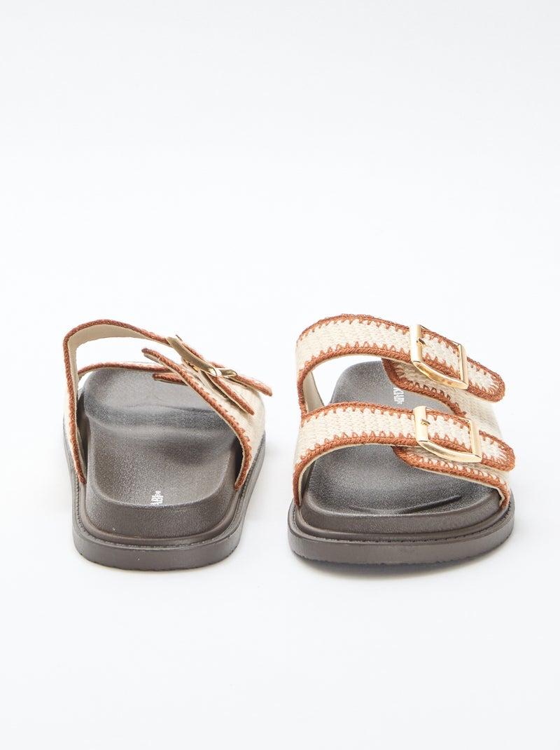 Mules de doble tira con detalle de ganchillo Beige - Kiabi