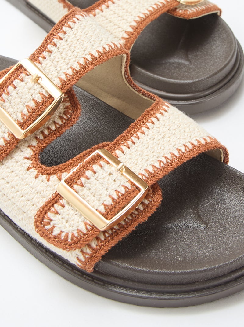 Mules de doble tira con detalle de ganchillo Beige - Kiabi