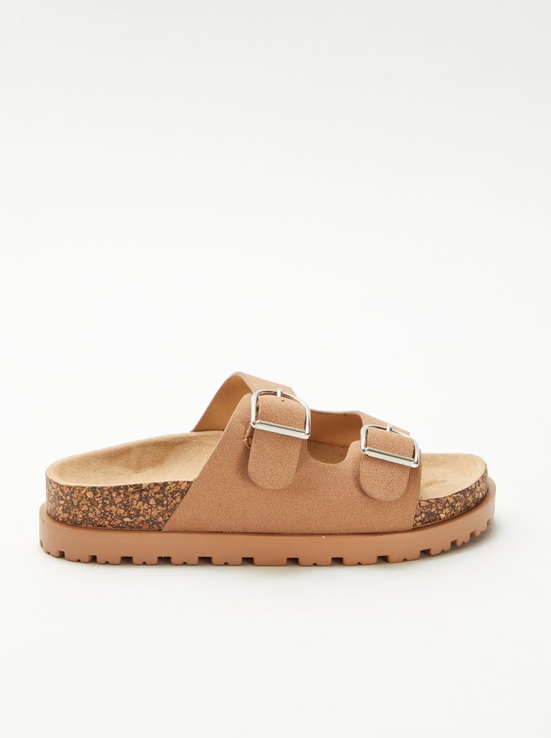 Mules de doble tira Marrón claro - Kiabi