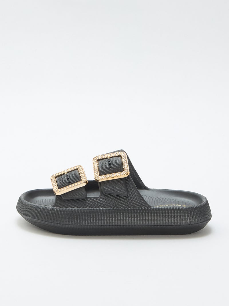 Mules de piscina con hebillas de strass Negro - Kiabi