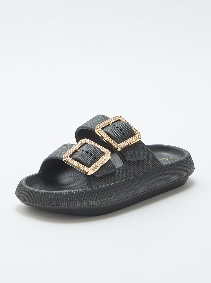 Mules de piscina con hebillas de strass Negro - Kiabi