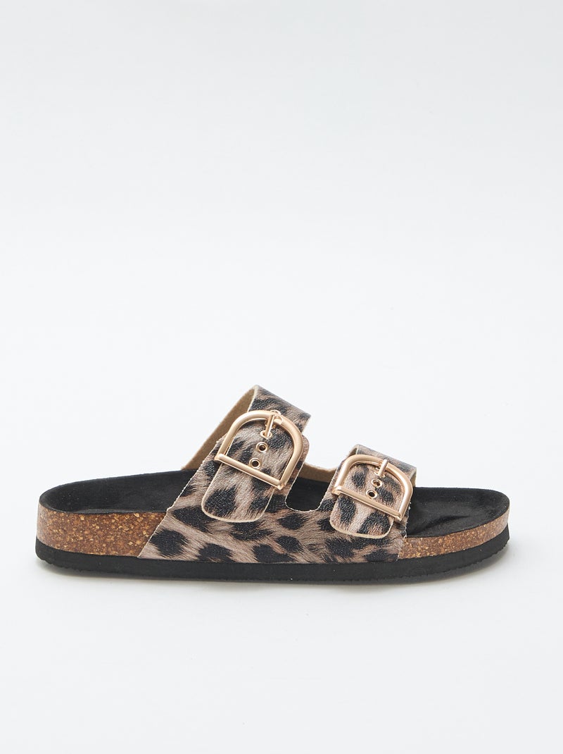 Mules de plataforma con doble tira Marron - Kiabi