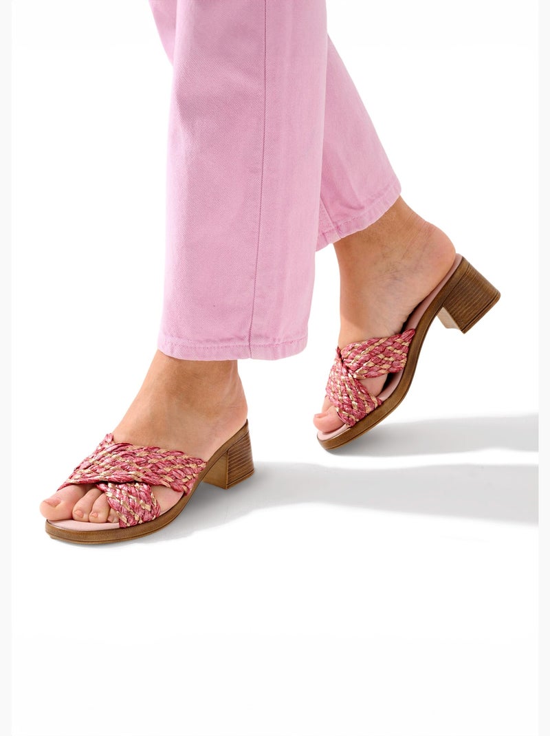 Mules de rafia tejida de ancho cómodo - Afibel Rosa - Kiabi