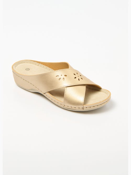 Mules hebillas cruzadas tacón de cuña revestido ancho cómodo - Afibel - Kiabi