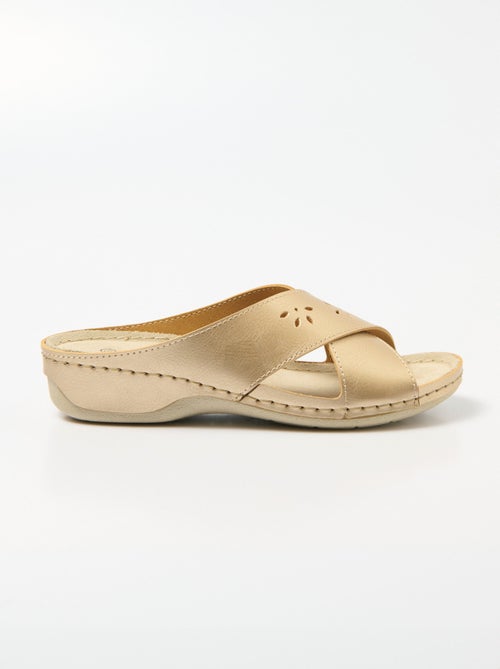 Mules hebillas cruzadas tacón de cuña revestido ancho cómodo - Afibel - Kiabi