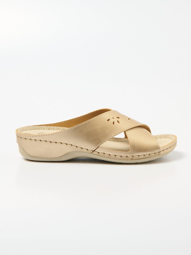 Mules hebillas cruzadas tacón de cuña revestido ancho cómodo - Afibel Dorado - Kiabi