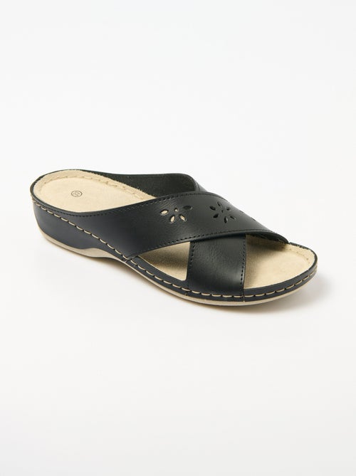 Mules hebillas cruzadas tacón de cuña revestido ancho cómodo - Afibel - Kiabi
