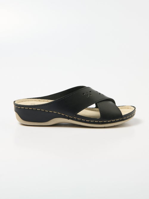 Mules hebillas cruzadas tacón de cuña revestido ancho cómodo - Afibel - Kiabi