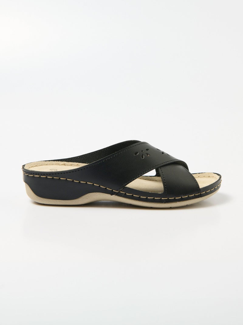 Mules hebillas cruzadas tacón de cuña revestido ancho cómodo - Afibel Negro - Kiabi