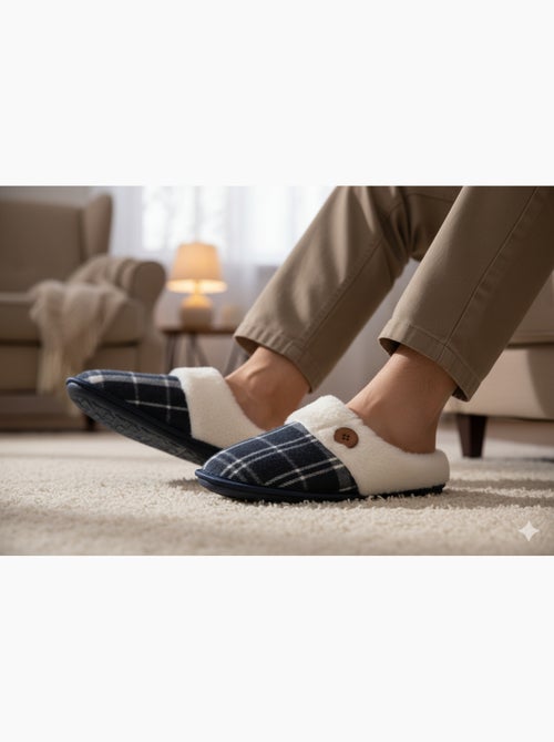 Mules hombre Jacquard escocés MU9732 - Kiabi Mules hombre Jacquard escocés MU9732 - Kiabi