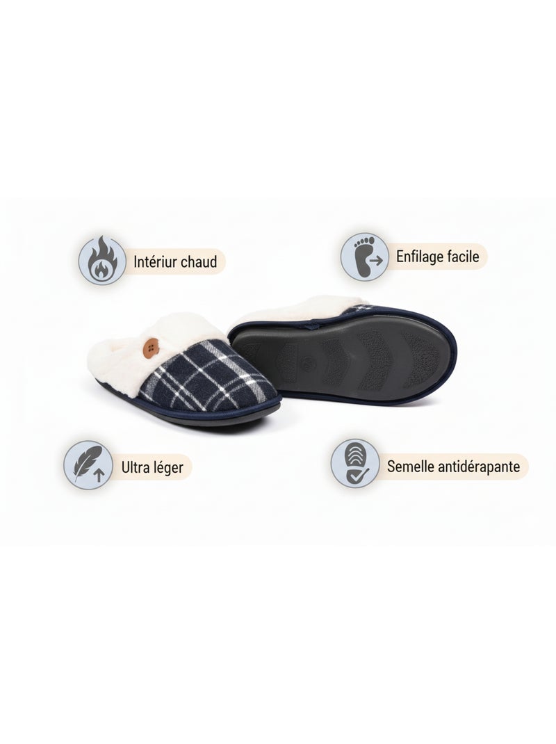 Mules hombre Jacquard escocés MU9732 Azul marino - Kiabi