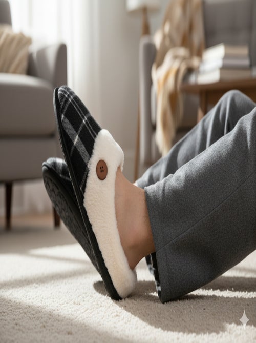 Mules hombre Jacquard escocés MU9732 - Kiabi Mules hombre Jacquard escocés MU9732 - Kiabi