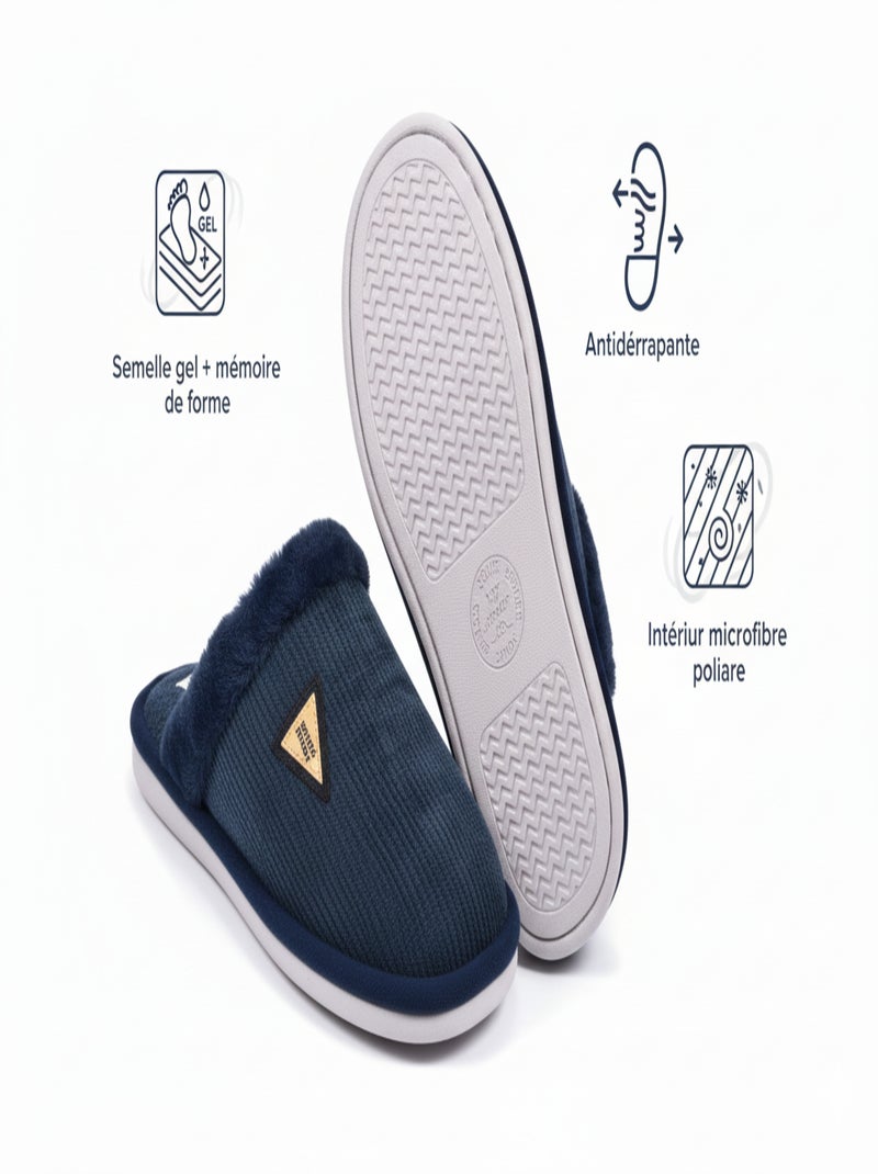 Mules hombre terciopelo ondulado MU9714 Azul marino - Kiabi