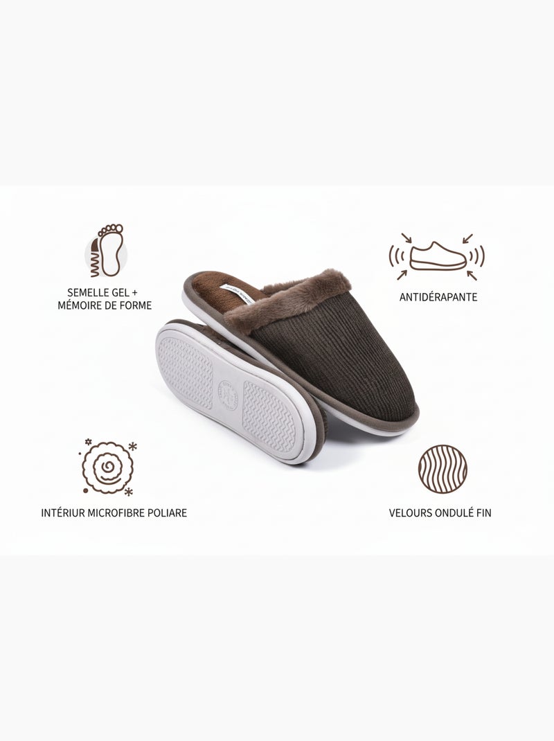 Mules hombre terciopelo ondulado MU9714 Marrón - Kiabi