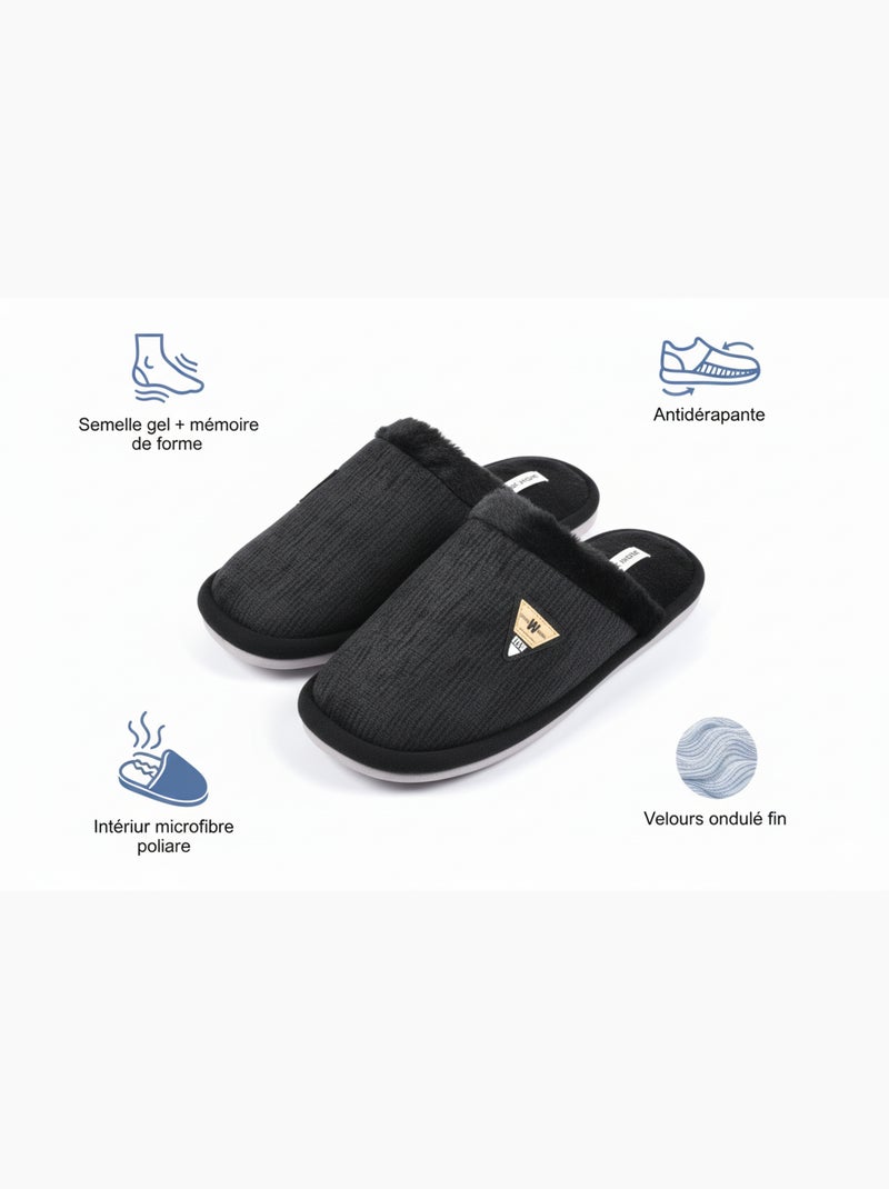 Mules hombre terciopelo ondulado MU9714 Negro - Kiabi
