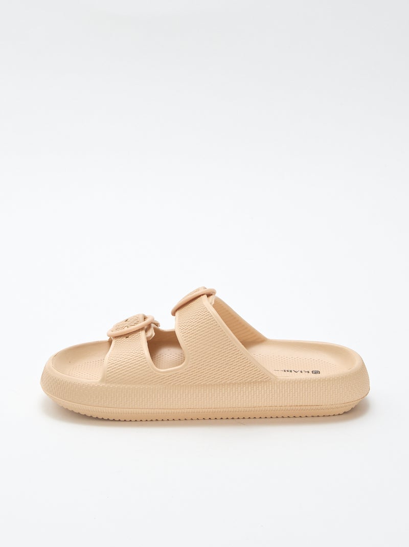 Mules lisas de doble tira Beige - Kiabi