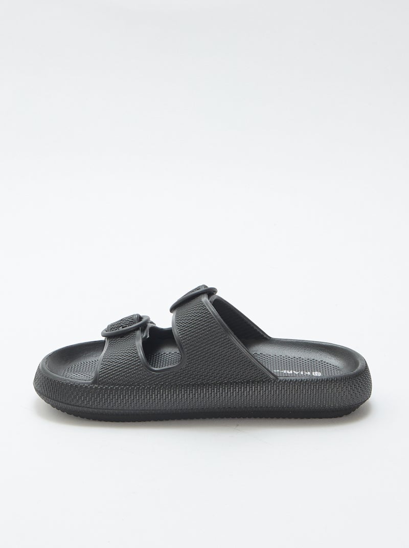 Mules lisas de doble tira Negro - Kiabi