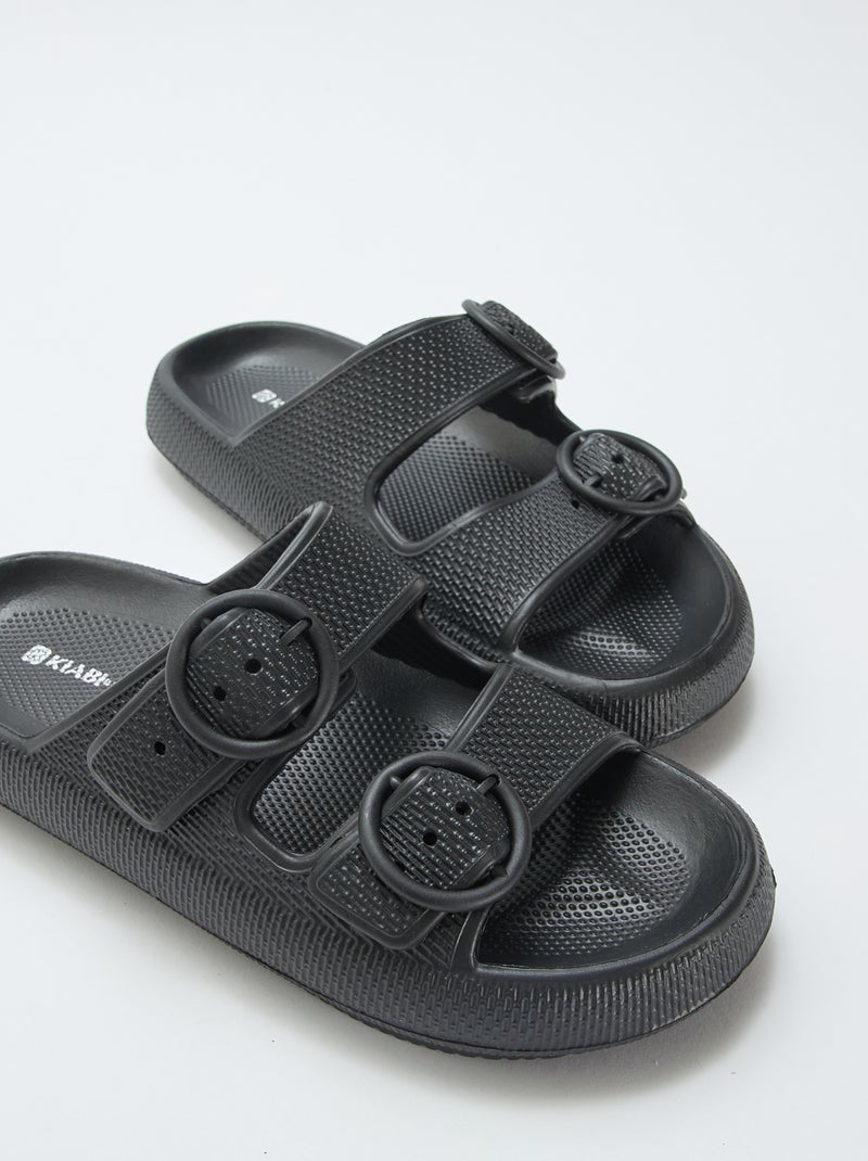 Mules lisas de doble tira Negro - Kiabi