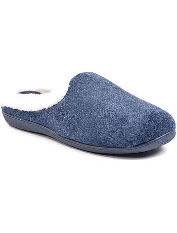 Mules mujer invierno ozabi, fieltro liso jaspeado, cuello pelo sintético