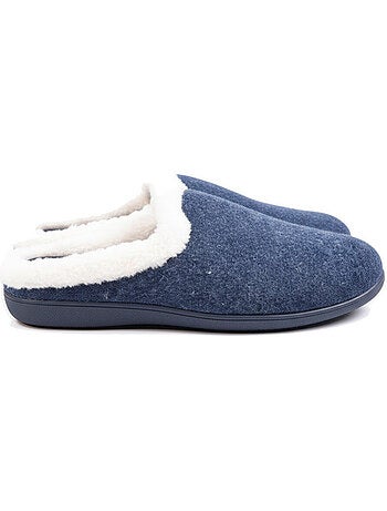 Mules mujer invierno ozabi, fieltro liso jaspeado, cuello pelo sintético