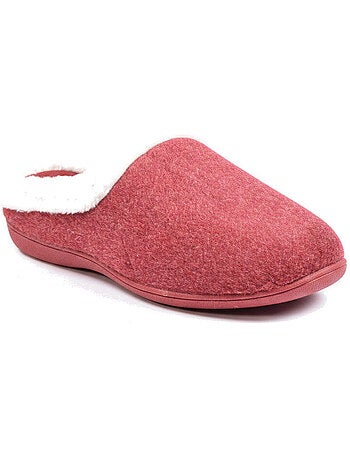 Mules mujer invierno ozabi, fieltro liso jaspeado, cuello pelo sintético