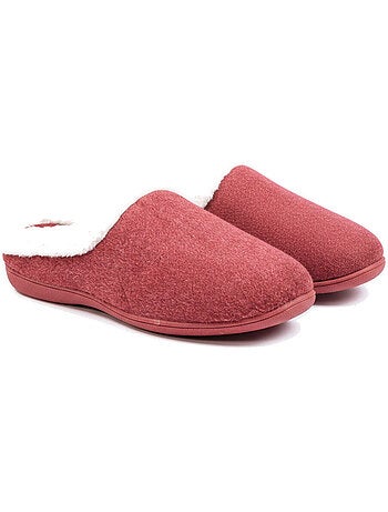Mules mujer invierno ozabi, fieltro liso jaspeado, cuello pelo sintético