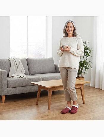 Mules mujer invierno ozabi, fieltro liso jaspeado, cuello pelo sintético