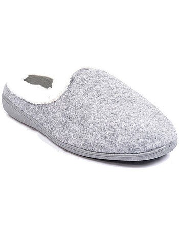 Mules mujer invierno ozabi, fieltro liso jaspeado, cuello pelo sintético