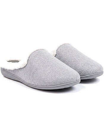 Mules mujer invierno ozabi, fieltro liso jaspeado, cuello pelo sintético