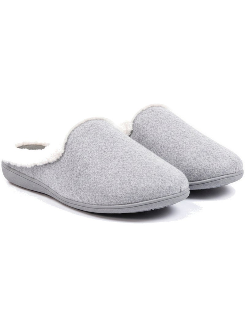 Mules mujer invierno ozabi, fieltro liso jaspeado, cuello pelo sintético Gris - Kiabi