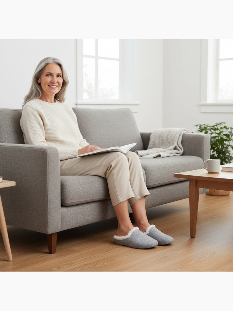 Mules mujer invierno ozabi, fieltro liso jaspeado, cuello pelo sintético Gris - Kiabi