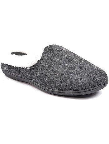 Mules mujer invierno ozabi, fieltro liso jaspeado, cuello pelo sintético