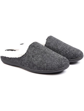 Mules mujer invierno ozabi, fieltro liso jaspeado, cuello pelo sintético