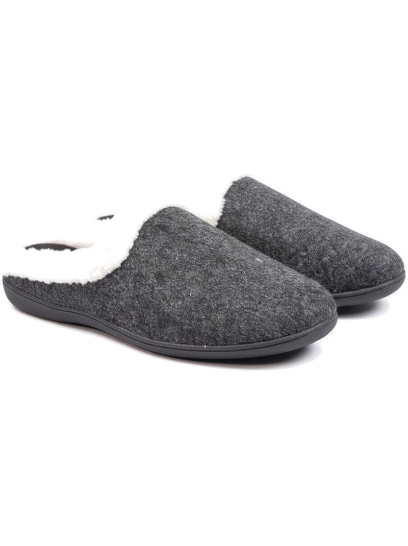 Mules mujer invierno ozabi, fieltro liso jaspeado, cuello pelo sintético Negro - Kiabi