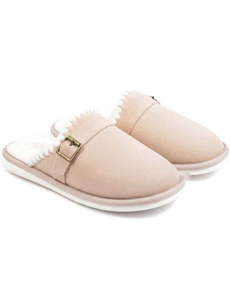Mules mujer ozabi ante, bordado escandinavo, forro pelaje Beige - Kiabi