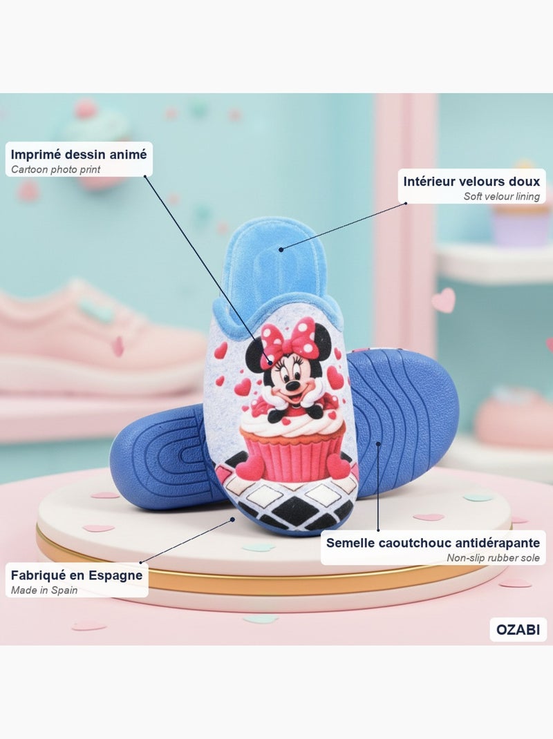 Mules mujer ozabi estampado dibujos animados, fabricadas en españa Azul cielo - Kiabi