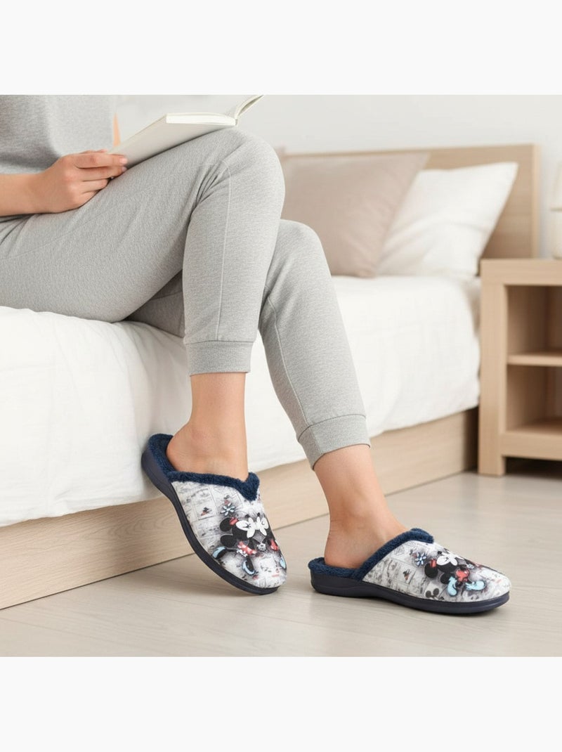 Mules mujer ozabi estampado dibujos animados, fabricadas en españa Azul marino - Kiabi