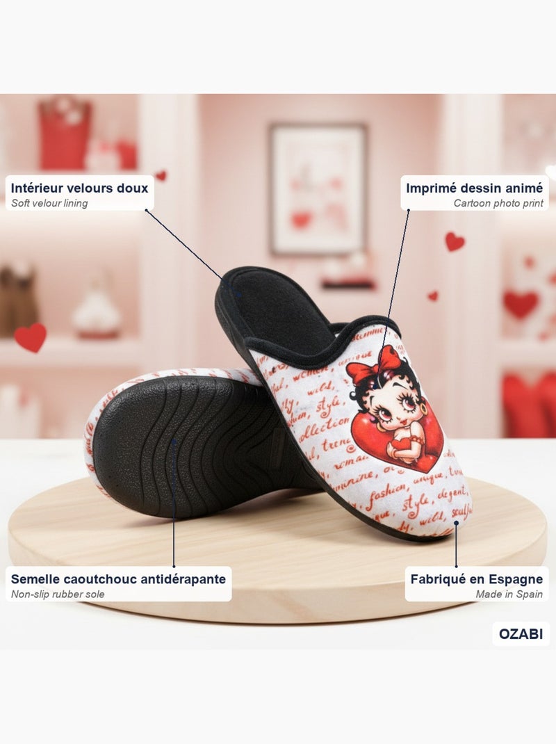 Mules mujer ozabi estampado dibujos animados, fabricadas en españa Negro - Kiabi