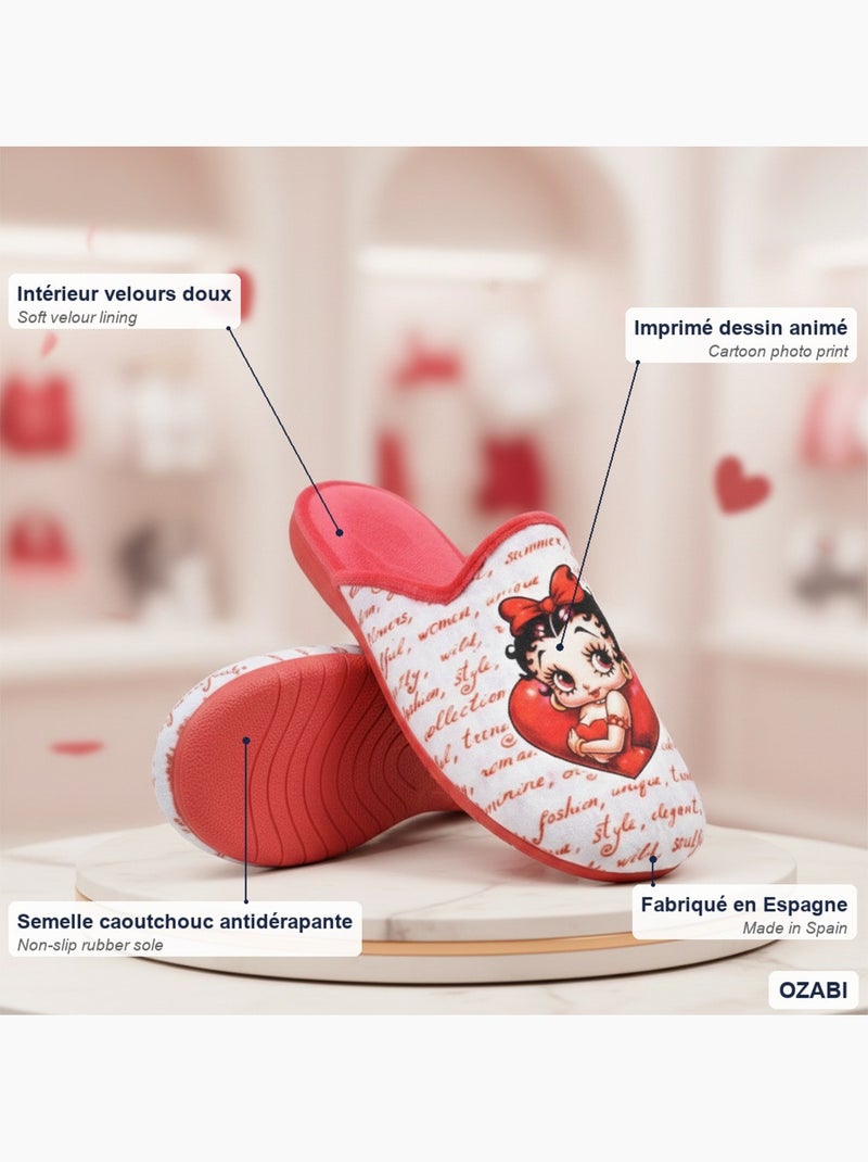 Mules mujer ozabi estampado dibujos animados, fabricadas en españa Rojo - Kiabi