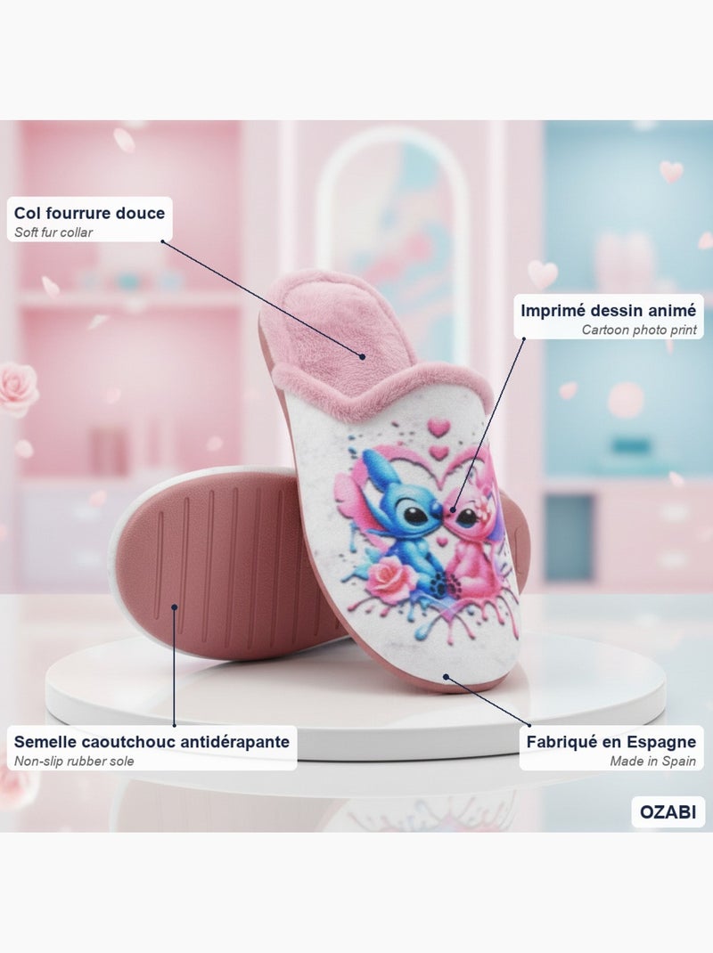 Mules mujer ozabi estampado dibujos animados, fabricadas en españa Salmón - Kiabi