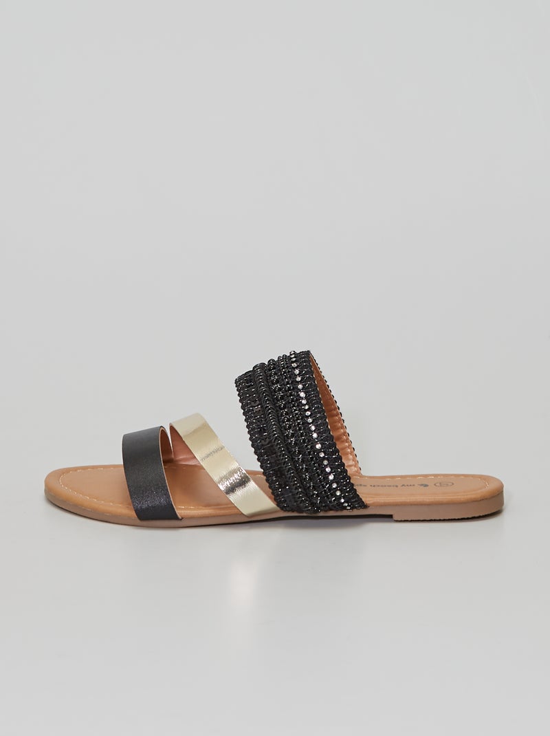 Mules planas con strass negro/plata - Kiabi