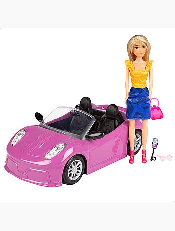 Muñeca con coche deportivo y accesorios isabella