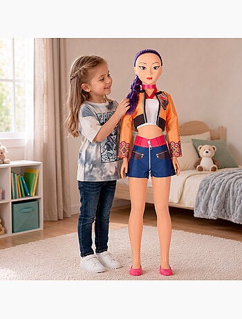 Muñeca grande 105 cm pelo lila + 3 años k-pop diva squad