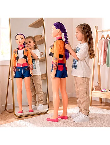 Muñeca grande 105 cm pelo lila + 3 años k-pop diva squad