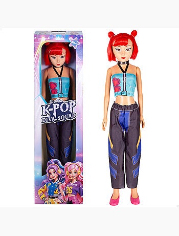 Muñeca grande 105 cm pelo rojo + 3 años k-pop diva squad