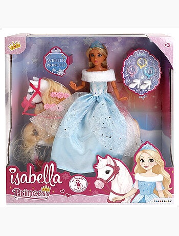 Muñeca princesa 30 cm con caballo blanco y accesorios isabella