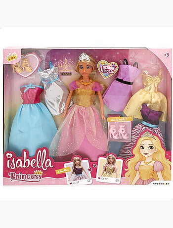 Muñeca princesa 30 cm con vestidos y accesorios isabella