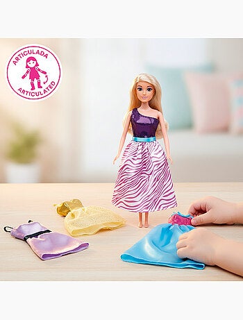 Muñeca princesa 30 cm con vestidos y accesorios isabella